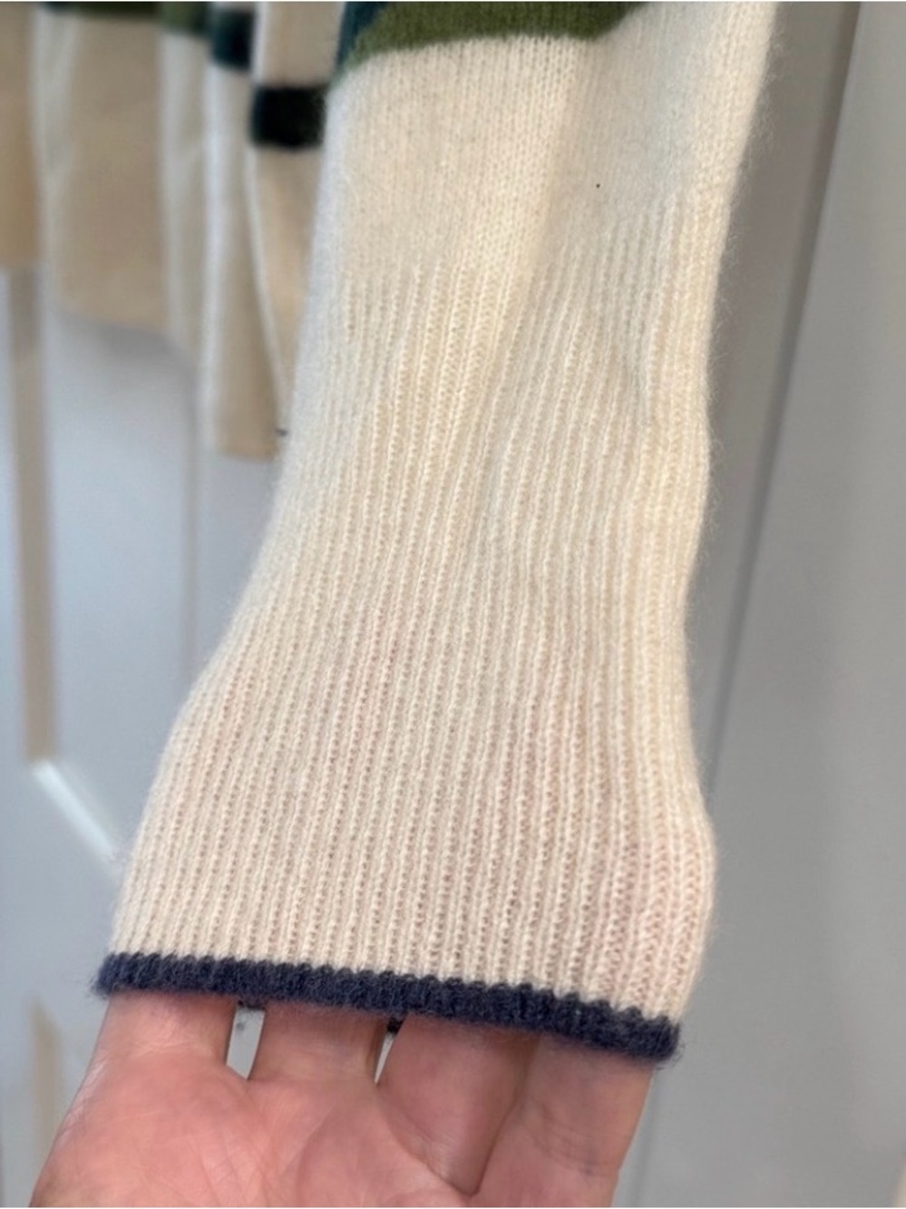 Vineyard Vines Cashmere Cream Sweater with Green Camo Stripes - Picture 11 of 16